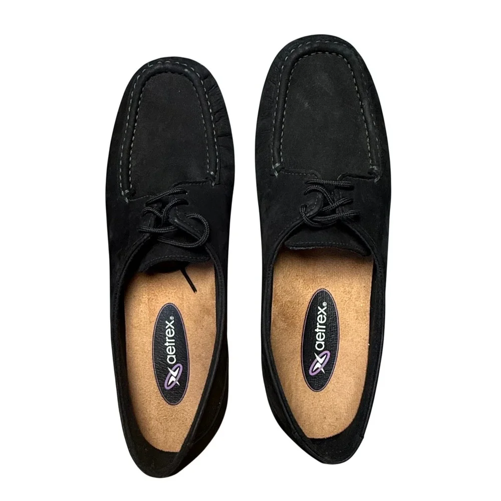 SAS Womens Black Suede‎ Lace Up Oxford Moc Comfort Shoes Size 9 M Aetrex Insert